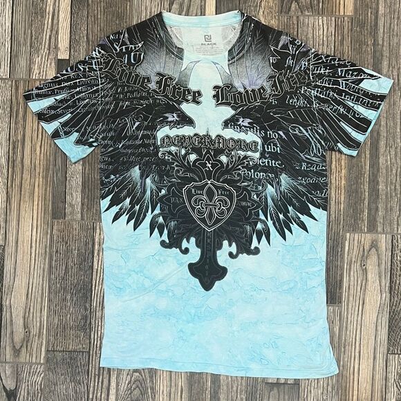 🔥☠️ LIVE FREE LOVE FREE Affliction Style - Black Brand Tie-Dye Tee Size Medium - Picture 1 of 11